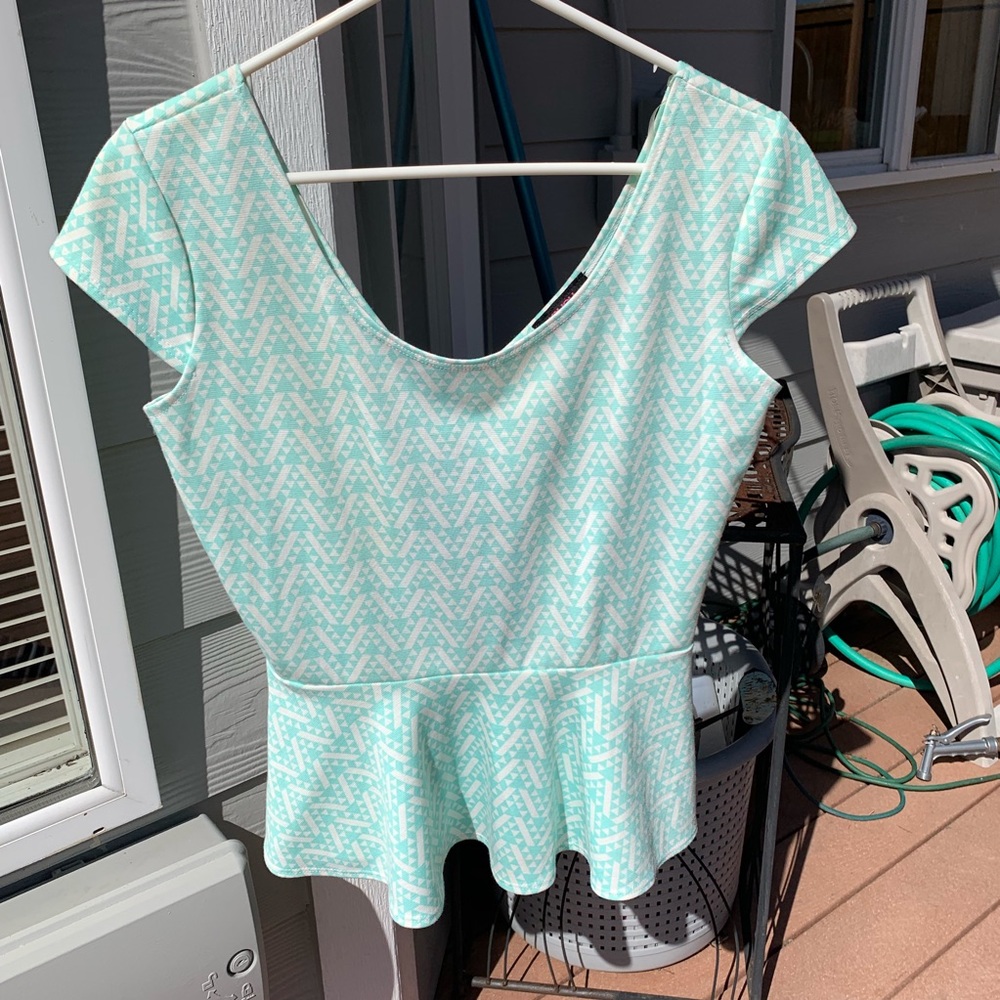 Mint/cream Krishna peplum top with open back